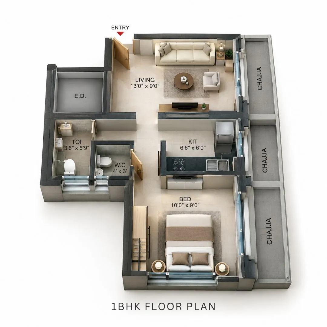 1 BHK Floor Plan